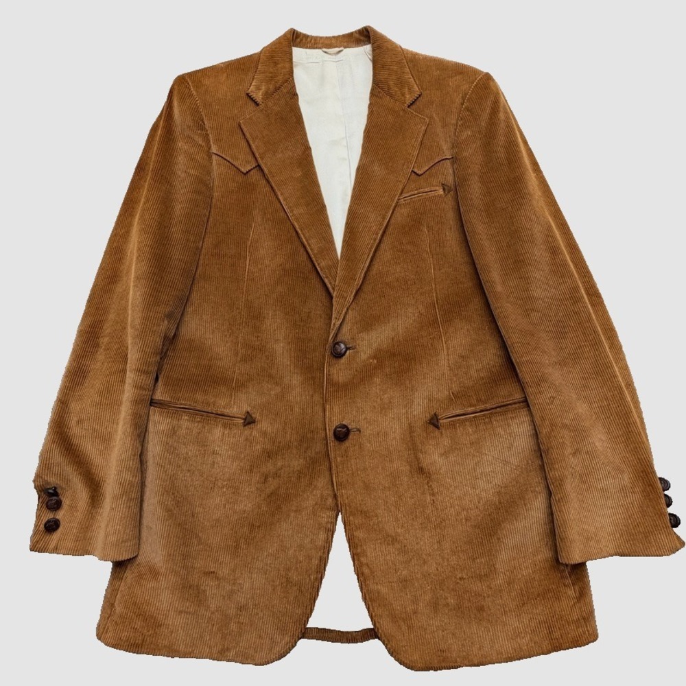 Vtg Western Brown Corduroy Blazer Mens Sz 40R Cowboy 2 Button Closure USA Made
